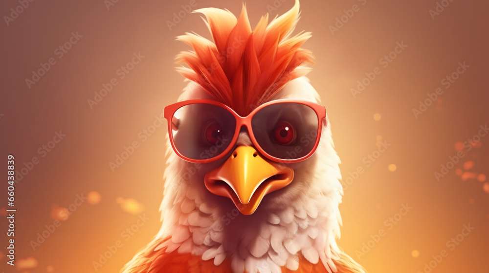 Cute Cartoon Rooster Wearing Sunglasses