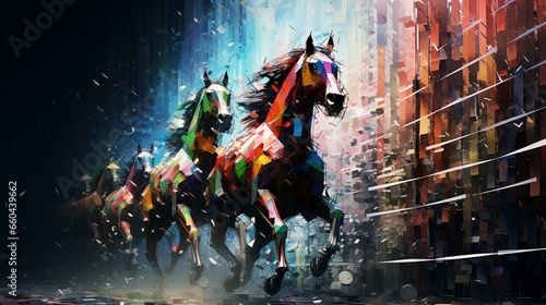 Prepare to be captivated by the spectacle of pixelated horses pushing their limits in the arena.  © hamad