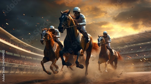 Witness the breathtaking spectacle of futuristic horse racing as steeds blaze down the track.  © hamad