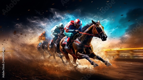 Witness the breathtaking spectacle of futuristic horse racing as magnificent steeds thunder down the track. 