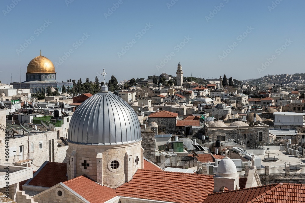 Obraz premium Aerial view of Jerusalem, Israel, with a beautiful panorama of the old city