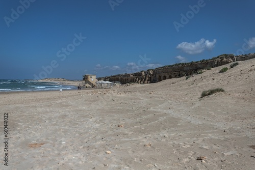 Captivating view of the ruins of ancient buildings in the Caesarea National Park in Caesarea, Israel