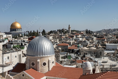 Obraz na płótnie Aerial view of Jerusalem, Israel, with a beautiful panorama of the old city