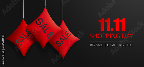 Shopping day Sale 11.11 with red pillow vector realistic