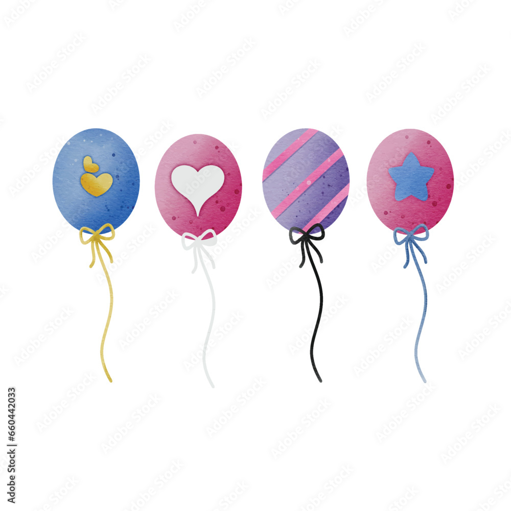 Colorful set of watercolor balloons