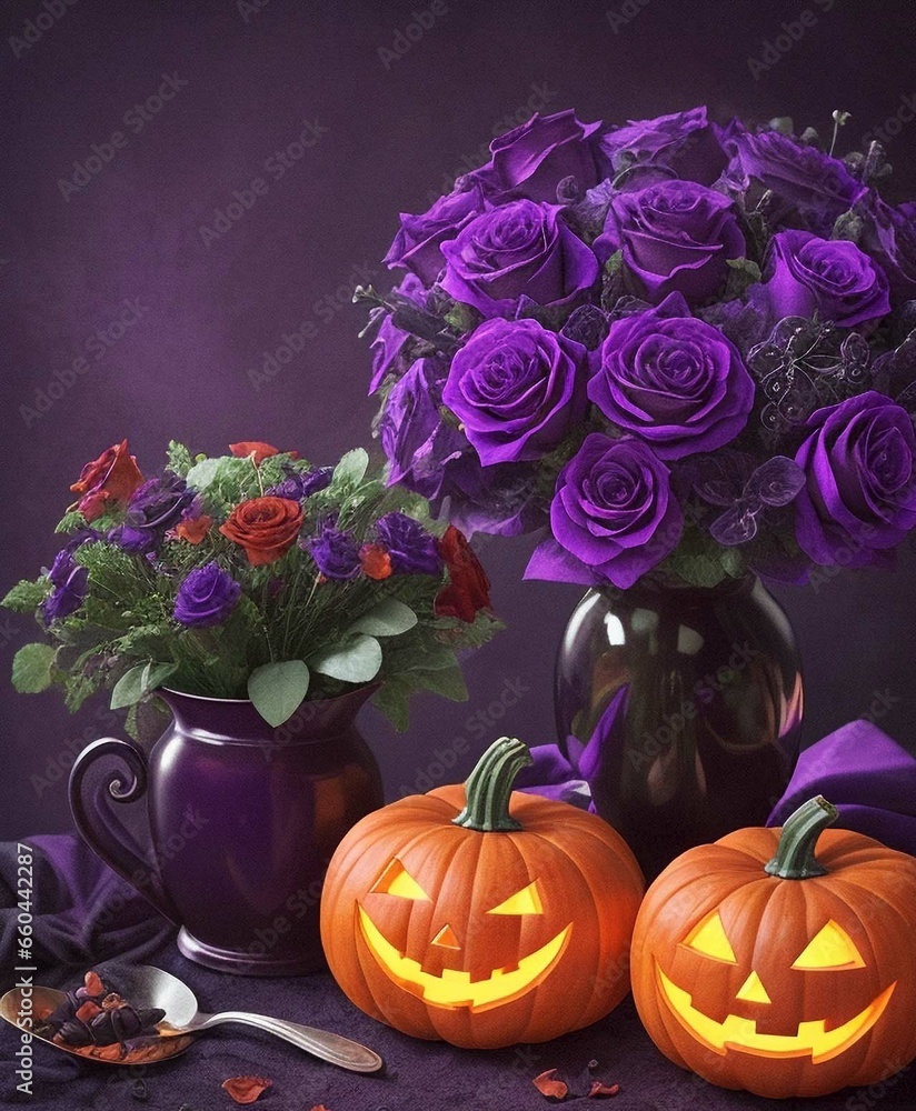 Fototapeta premium halloween still life with pumpkin smile 