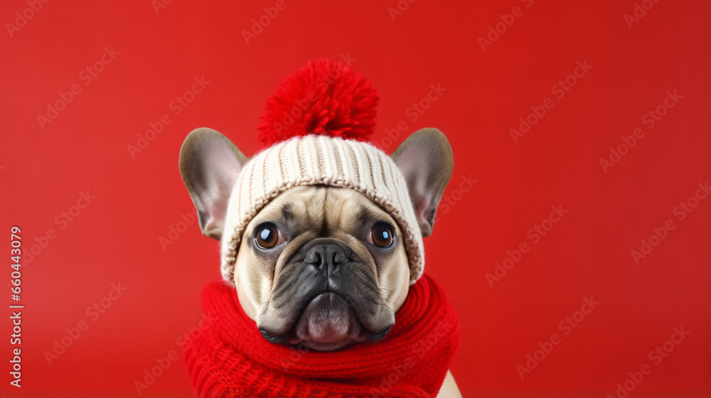 Cute French BullDog in a Red Hat