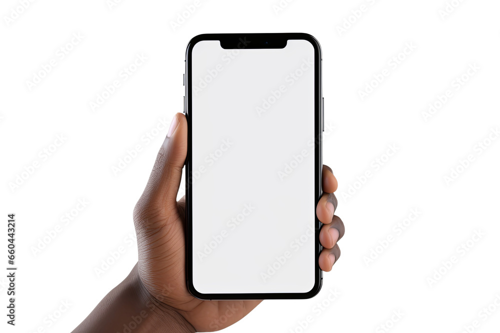Male hand holding smartphone with blank screen mockup isolated on transparent background PNG, clipping path
Male hand holding smartphone with blank screen mockup isolated on transparent background PNG, clipping path
