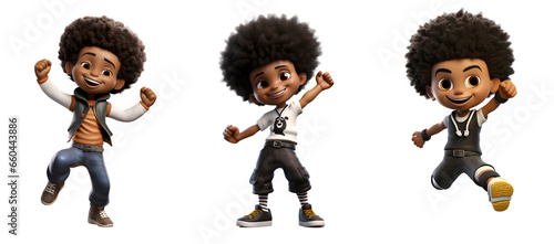 Group of 3D cartoon character cute student kids boy dancing have fun, isolated on white and transparent background, ai generate