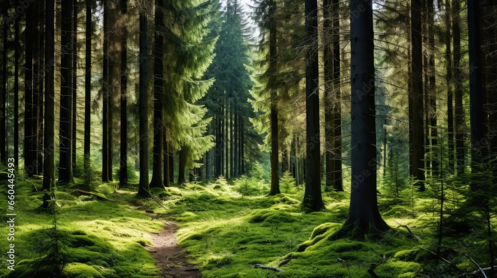Obraz premium Footpath in the woods, Generative AI