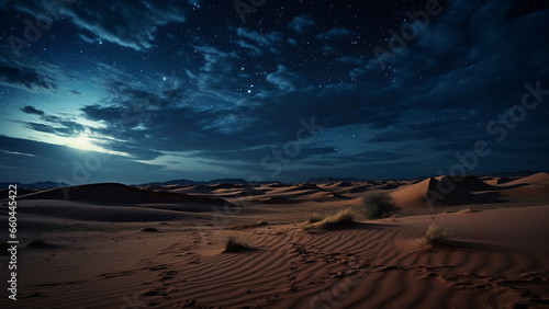Tranquil desert landscape on a starry night evening