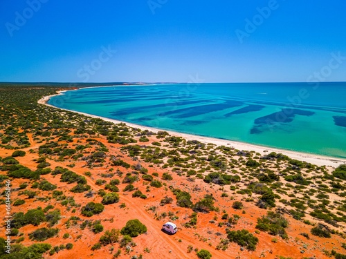 Photography Aerial view of the picturesque coastline and sparkling blue ocean: Monkey Mia, A
