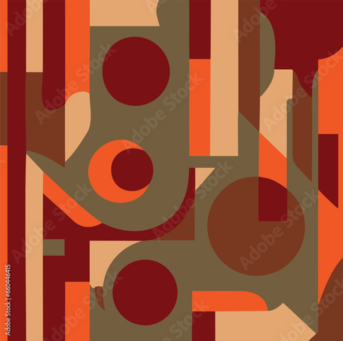 Vector of a vibrant orange background with a geometric pattern of warm brown shapes