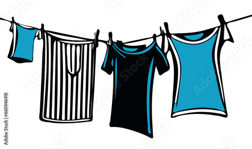 Vector of clothesline with freshly laundered clothing hung neatly in a row