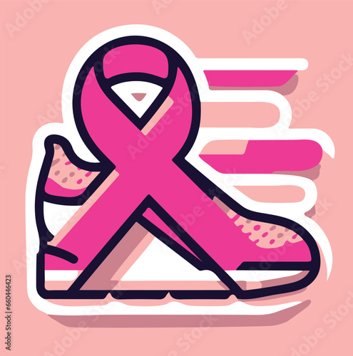 Vector of breast cancer awareness pink ribbon on a sneaker