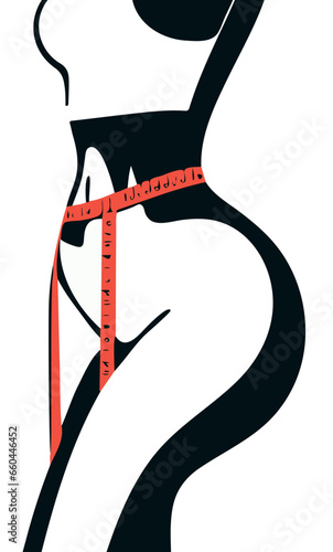 Vector of a black-and-white silhouette of a female figure, the concept of weigh loss