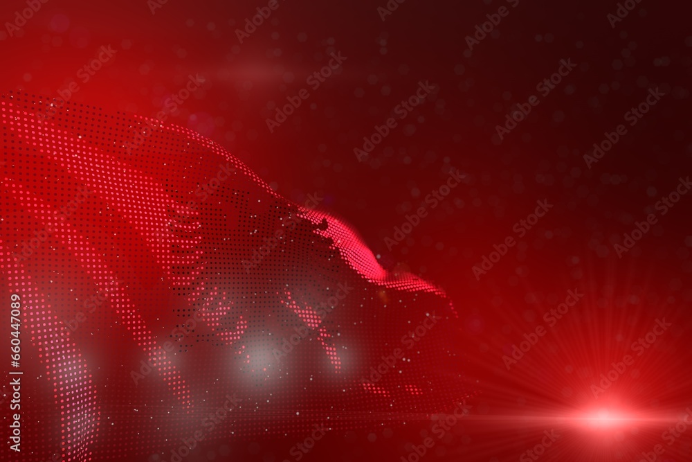 nice colorful illustration of Albania flag of dots waving on red - soft focus and space for content - any occasion flag 3d illustration..