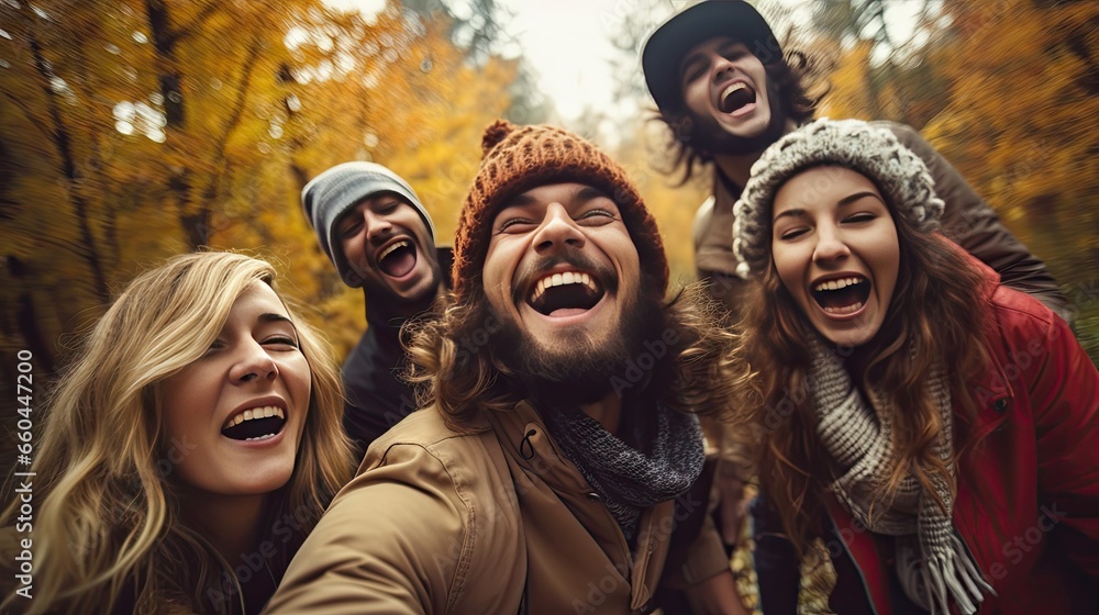 Autumn Adventure: Group Selfie in Nature Autumn Adventure: Group Selfie in Nature
