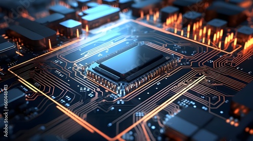 Processor Circuit Board On A Dark Blue Background, 3d Cpu Processor Chip Background Technological Abstract Illustration Of Microcircuit And Microchip generative ai