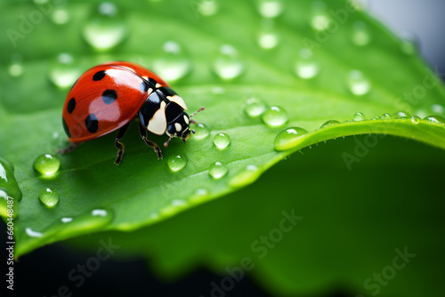 illustration of ladybug on a green leaf. Created with Generative AI