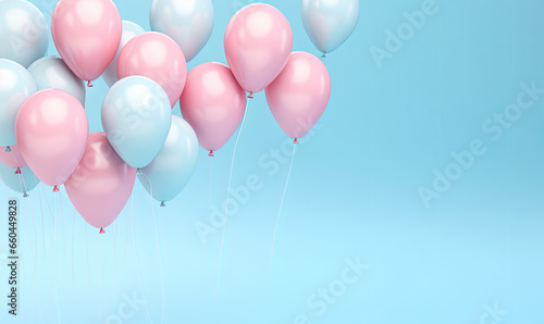Joyful pink balloons on blue background.
