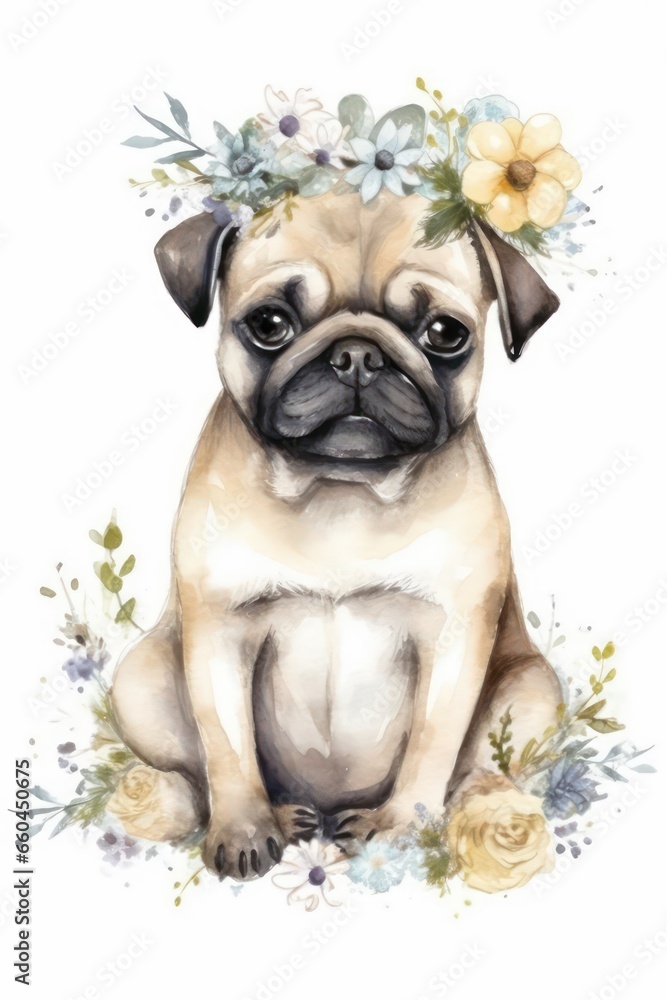 pug with a flower