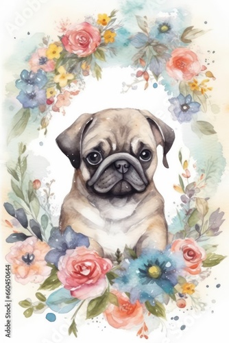 puppy with flowers