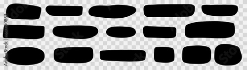 Set of black abstract shapes, place for text. Simple Rectangular abstractvector freeforms isolated on transparent  background.