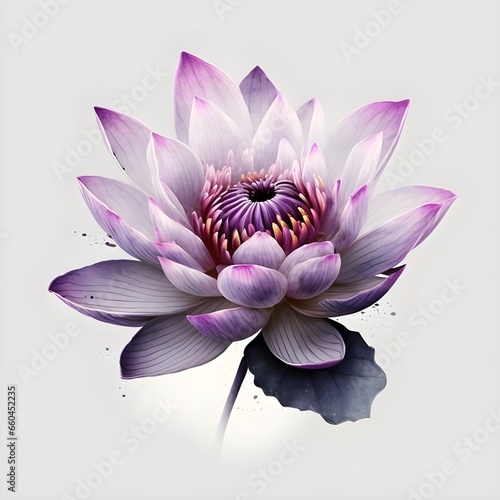 purple lotus flower top view sumie painting flower only white background clean background 