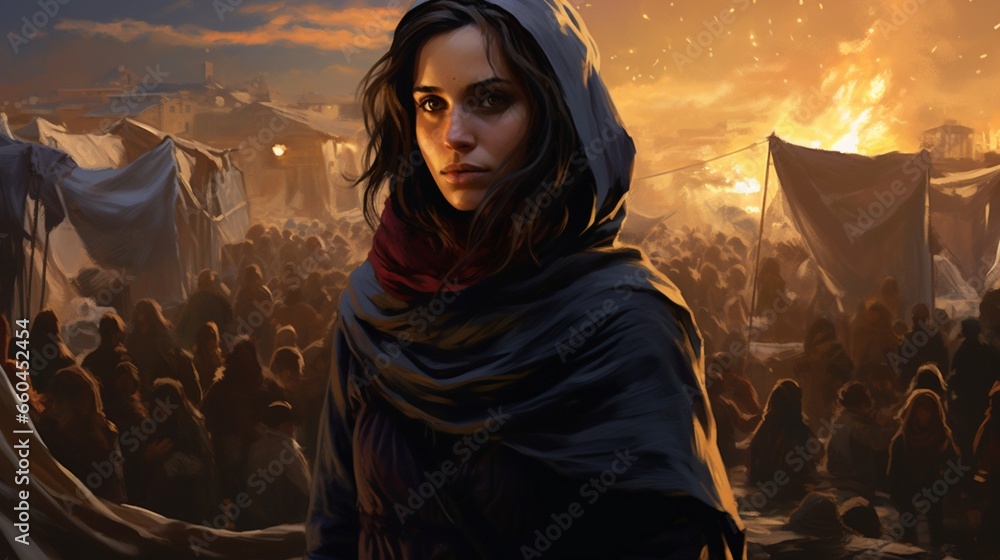 Portray the courage of a refugee woman who becomes a leader in her ...