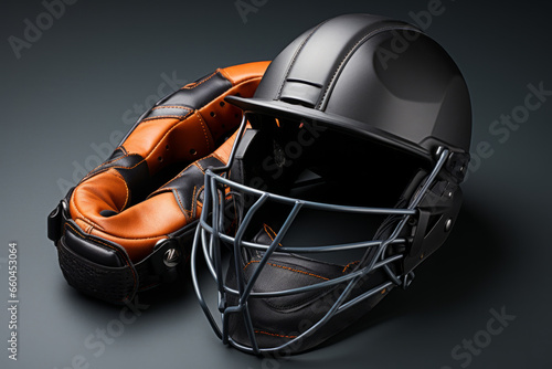  Cricket player's batting helmet and cricket gloves, illustrating gear for the sport of cricket, Generative AI
