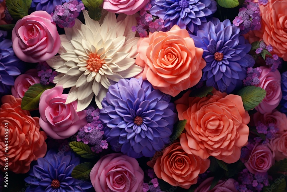 Realistic bouquet of flowers with detailed 4K UHD pattern. Generative AI