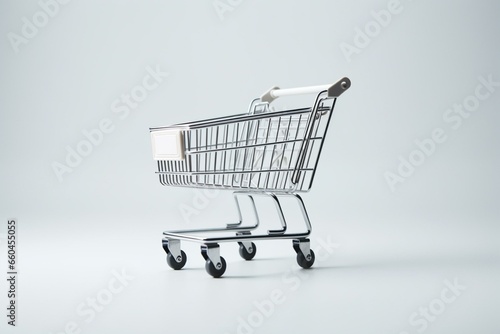 White background with empty shopping cart. Generative AI