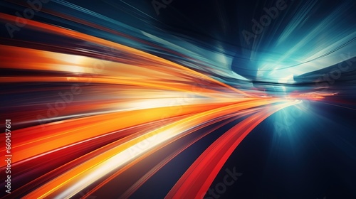 Super blurred lights in motion, orange, red and blue in move