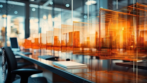 Elegantly Blurred Office Interior. Panoramic Office Background 
