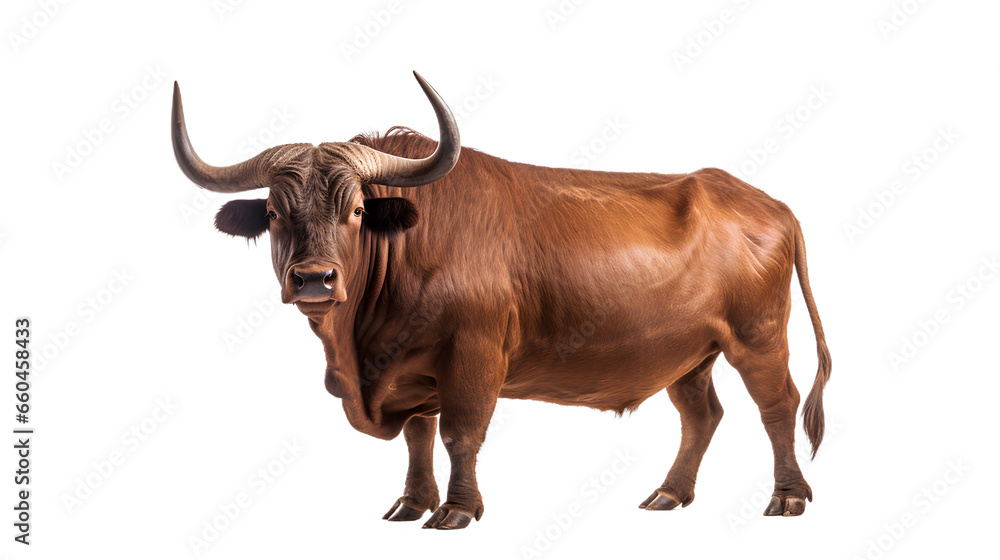 Standing Toro on the floor. brown bull. Side view. Isolated on Transparent background. Standing Toro on the floor. brown bull. Side view. Isolated on Transparent background.