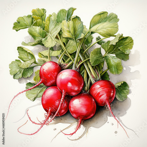 watercolor Radish clipart, Generative Ai