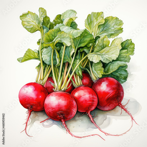 watercolor Radish clipart, Generative Ai