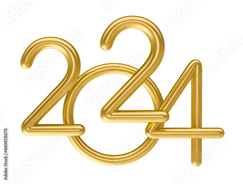 Number 2024 New Year on transparent background in 3D Illustration