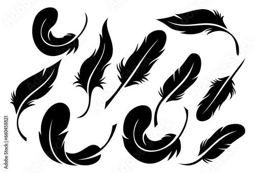 Set of silhouette bird feathers vector design template