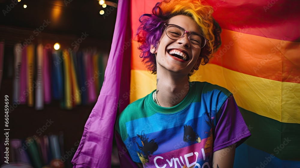 Pride Parade Joy: Selfie of Young Woman Amid LGBTQI Celebration