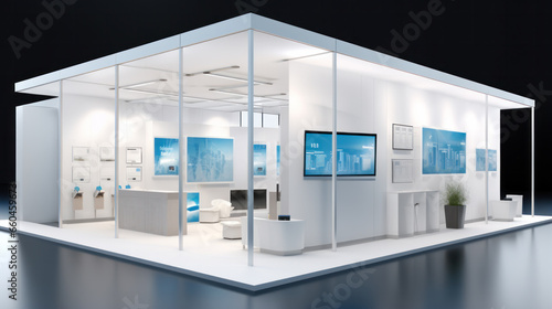 Visualisation vr project, Commercial stand in exhibition hall or large professional salon ready to receive brands and advertisements