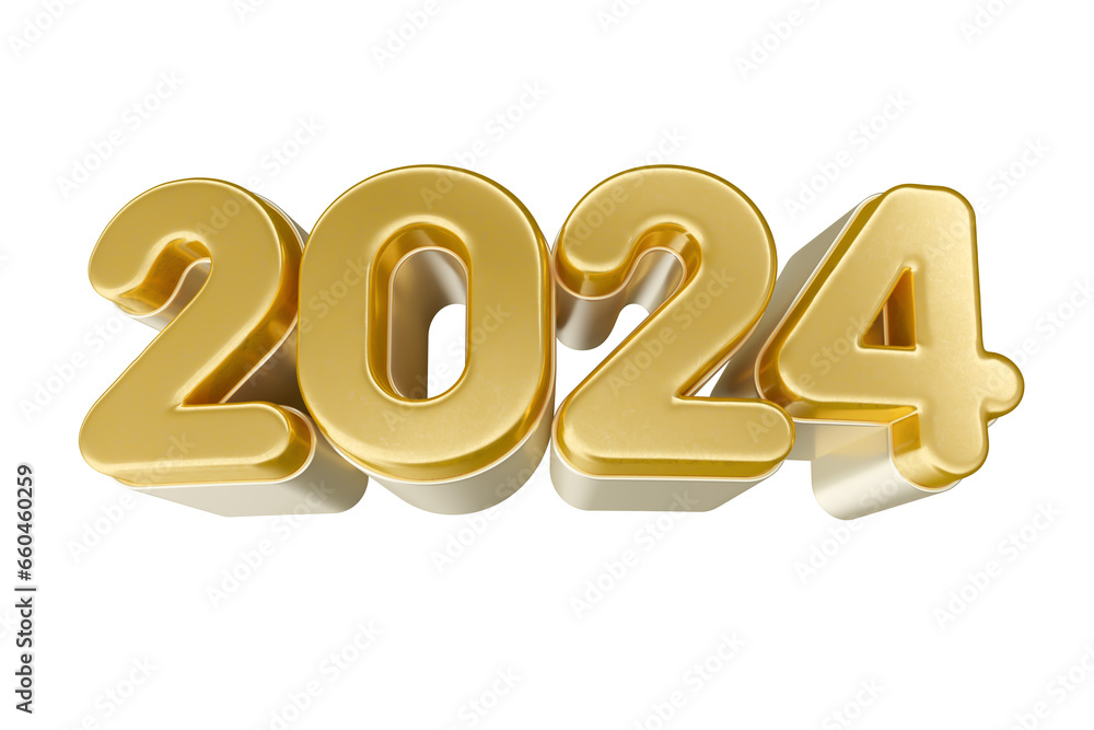 Number 2024 New Year on transparent background in 3D Illustration Number 2024 New Year on transparent background in 3D Illustration