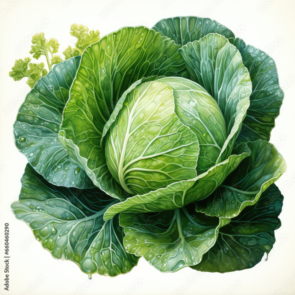 Obraz premium watercolor Cabbage clipart, Generative Ai
