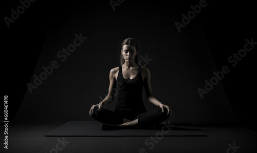 Woman doing yoga exercise at night