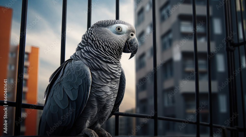 Fototapeta premium Smart and sociable, the African gray parrot