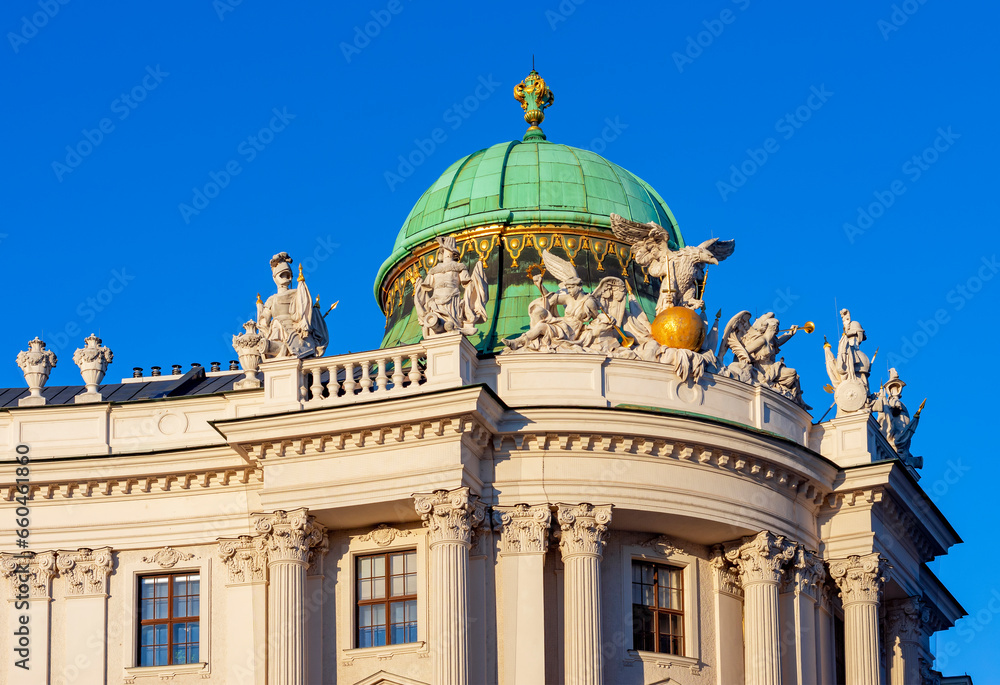 Dome of Hofburg palace on St. Michael square (Michaelerplatz) in Vienna, Austria
