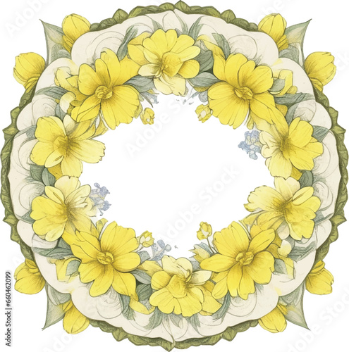Daffodils round frame Border isolated on white background © Tri Endah Wanito