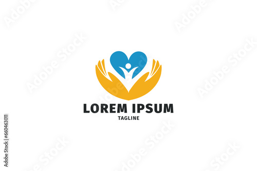care logo design with hand and heart concept for company about care