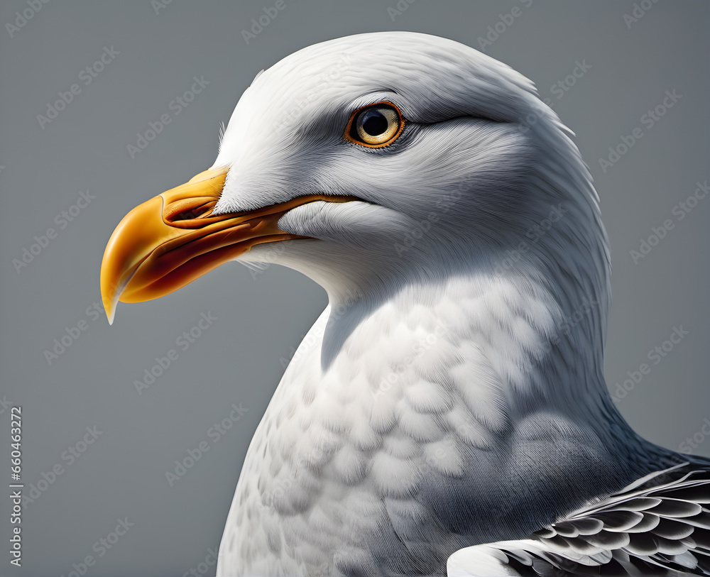Majestic Seafarer: Close-Up Portrait of a Gull. generative AI Majestic Seafarer: Close-Up Portrait of a Gull. generative AI